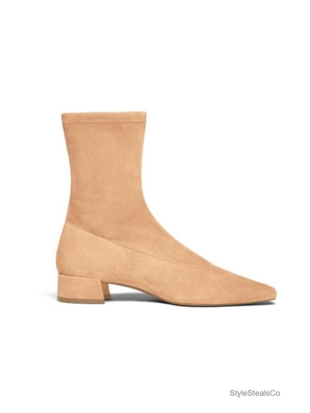 Faux Suede Ankle Boots Chunky Low Heel Square Toe Zipper Booties
